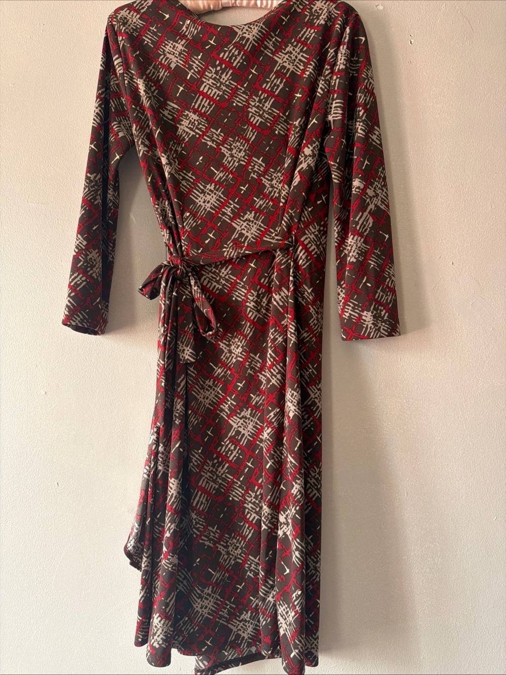 BCBGMaxAzria Red, Brown and Cream Long Sleeve Wrap Dress - Picture 4 of 4